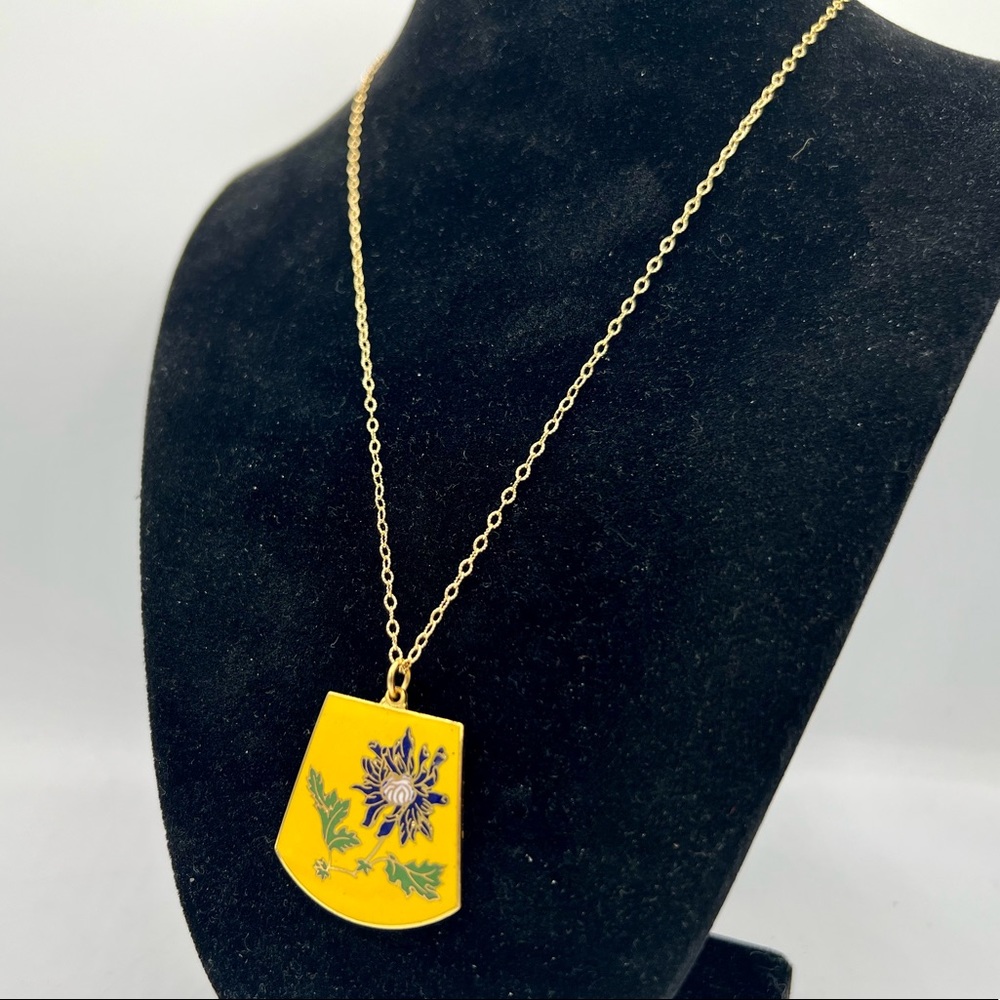 Vintage bright yellow & navy blue pendant necklace new old stock